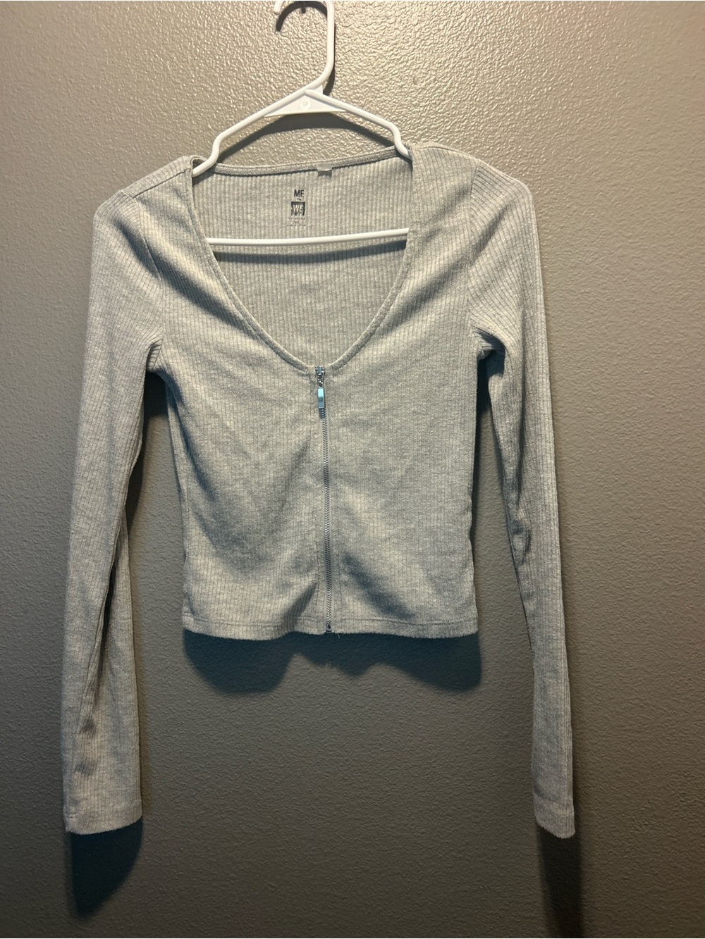 Me To We PacSun Grey Ribbed Zip Front Cardigan Top Essentials Women's XS